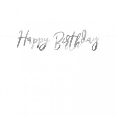 Girlianda Happy Birthday sidabrinė, 16.5x62cm Girlianda Happy Birthday sidabrinė, 16.5x62cm
