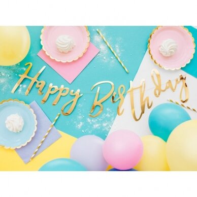 Girlianda Happy Birthday auksinė, 16.5x62cm 2 Girlianda Happy Birthday auksinė, 16.5x62cm 2