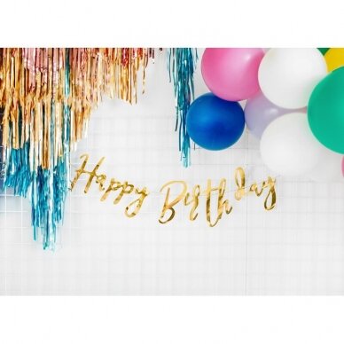 Girlianda Happy Birthday auksinė, 16.5x62cm 3 Girlianda Happy Birthday auksinė, 16.5x62cm 3