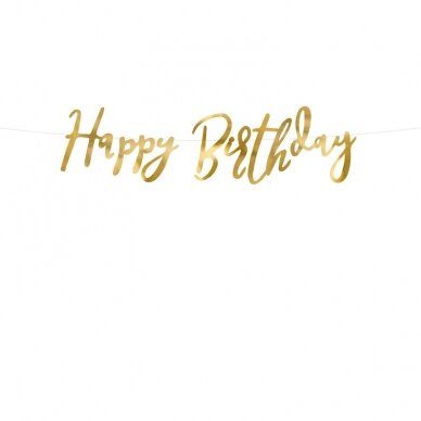 Girlianda Happy Birthday auksinė, 16.5x62cm Girlianda Happy Birthday auksinė, 16.5x62cm