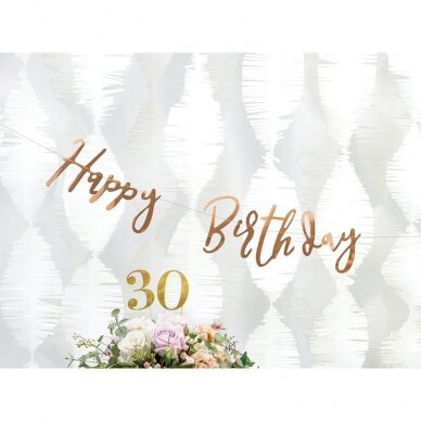 Girlianda Happy Birthday rožinio aukso, 16.5x62cm 3 Girlianda Happy Birthday rožinio aukso, 16.5x62cm 3