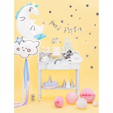 Girlianda Happy Birthday sidabrinė, 16.5x62cm 3 Girlianda Happy Birthday sidabrinė, 16.5x62cm 3