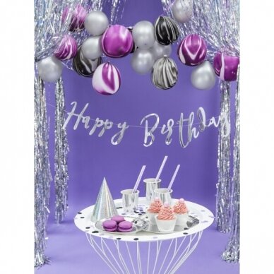 Girlianda Happy Birthday sidabrinė, 16.5x62cm 4 Girlianda Happy Birthday sidabrinė, 16.5x62cm 4