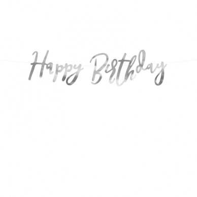 Girlianda Happy Birthday sidabrinė, 16.5x62cm Girlianda Happy Birthday sidabrinė, 16.5x62cm