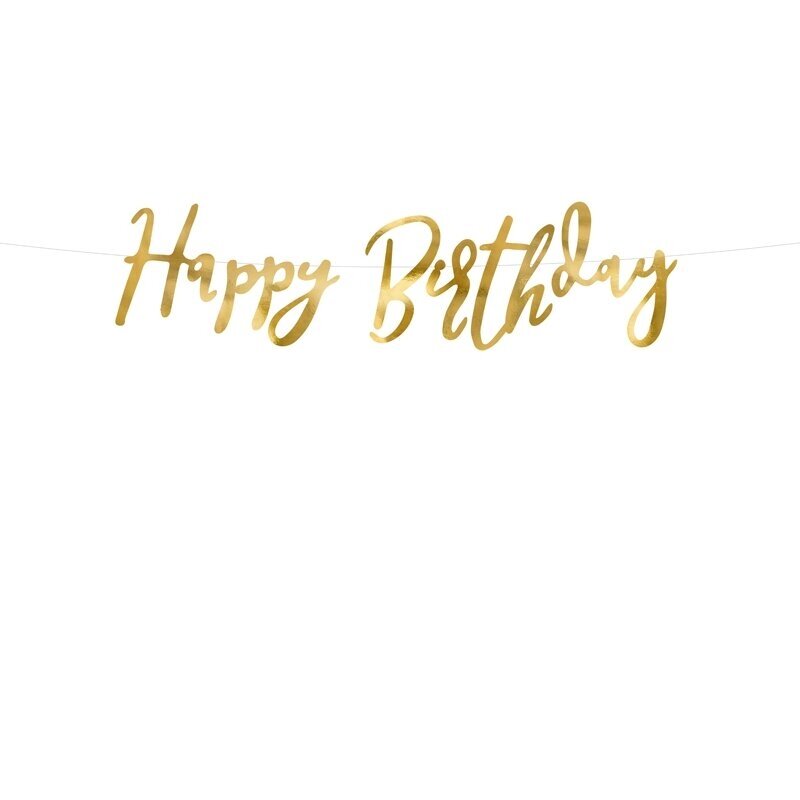 Girlianda Happy Birthday auksinė, 16.5x62cm Girlianda Happy Birthday auksinė, 16.5x62cm