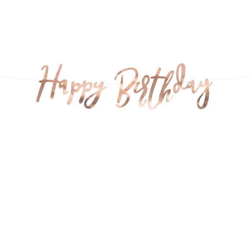 Girlianda Happy Birthday rožinio aukso, 16.5x62cm Girlianda Happy Birthday rožinio aukso, 16.5x62cm