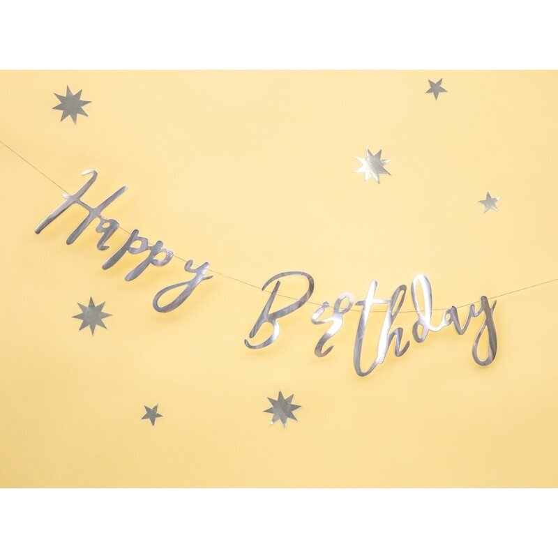Girlianda Happy Birthday sidabrinė, 16.5x62cm 2 Girlianda Happy Birthday sidabrinė, 16.5x62cm 2