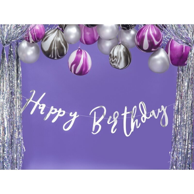 Girlianda Happy Birthday sidabrinė, 16.5x62cm 5 Girlianda Happy Birthday sidabrinė, 16.5x62cm 5