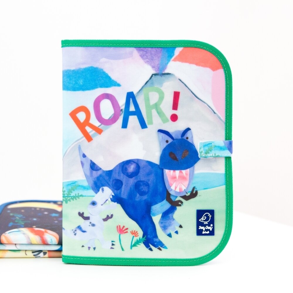 Jaq Jaq Bird spalvinimo padėklas su netepančiomis kreidelėmis, Dinozauras 1 Jaq Jaq Bird spalvinimo padėklas su netepančiomis kreidelėmis, Dinozauras 1