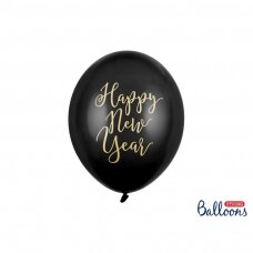Juodi balionai Happy New Year, 6 vnt