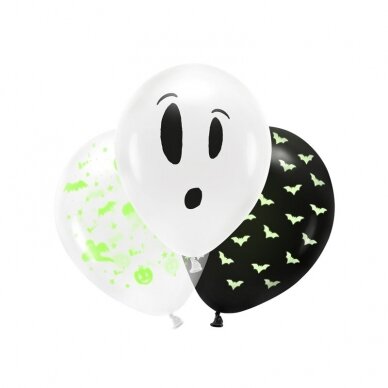 Tamsoje šviečiantys balionai "BOO!" 3vnt Tamsoje šviečiantys balionai "BOO!" 3vnt