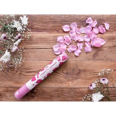 Konfeti patranka „Rožės žiedlapiai“ 40cm  - rožiniai 1