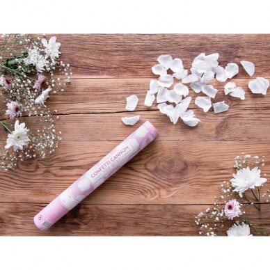 Konfeti patranka „Rožės žiedlapiai“ 40cm  - balta