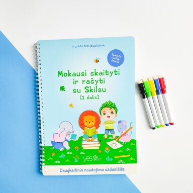Lavinamoji knyga "Mokausi skaityti ir rašyti su Skilsu, 1 dalis" (su daugkartinio naudojimo žymekliais)