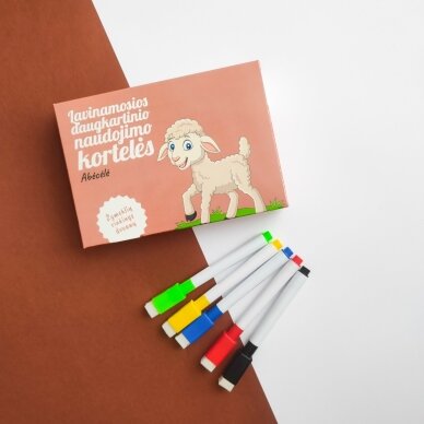 Lavinamosios daugkartinio naudojimo kortelės "Abėcėlė" + žymeklių rinkinys dovanų 8 Lavinamosios daugkartinio naudojimo kortelės "Abėcėlė" + žymeklių rinkinys dovanų 8
