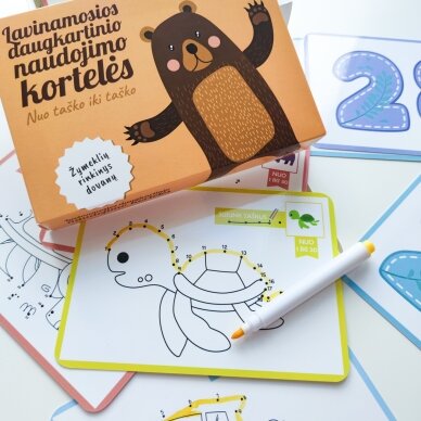 Lavinamosios daugkartinio naudojimo kortelės "Nuo taško iki taško" + žymeklių rinkinys