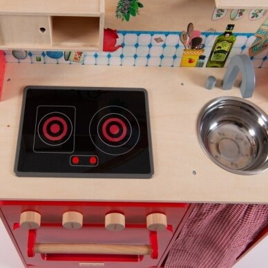 Medinė raudona virtuvėlė su indais 9