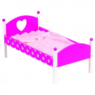 Medinė rožinė lėlės lovytė su patalyne 1