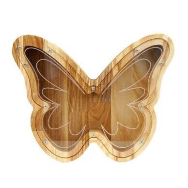 Medinė taupyklė ''Drugelis'' maža (šviesi) Medinė taupyklė ''Drugelis'' maža (šviesi)