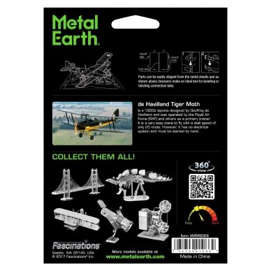 Metalinis 3D konstruktorius Metal Earth "DH82 Tiger Moth" 2
