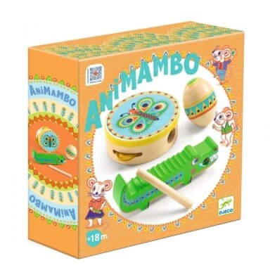 Muzikinių instrumentų rinkinys Djeco: tamburinas, marakasas, guiro 18mėn+ Muzikinių instrumentų rinkinys Djeco: tamburinas, marakasas, guiro 18mėn+