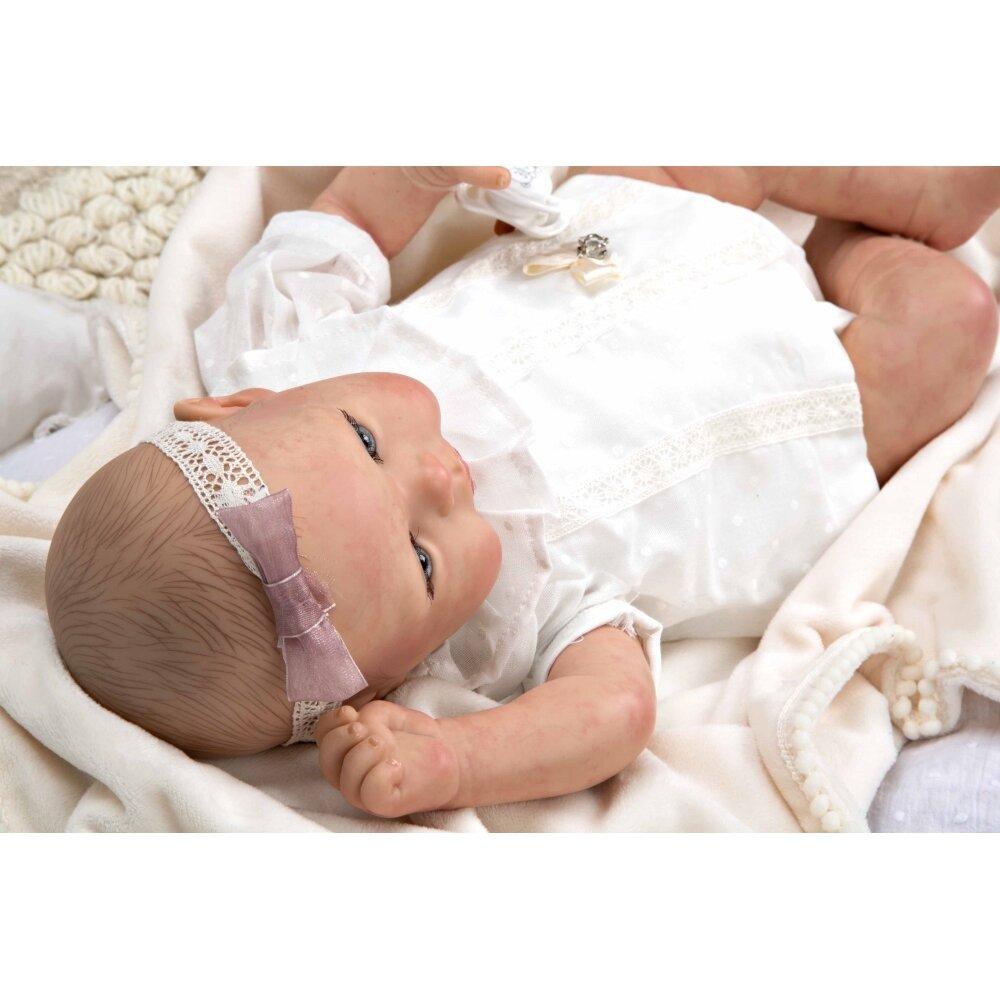 Reborn lėlytė baltais rūbeliais, mergaitė, 45 cm 1 Reborn lėlytė baltais rūbeliais, mergaitė, 45 cm 1