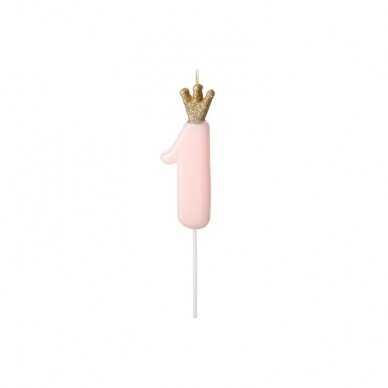 Žvakutė Skaičius su karūna, rausva 9,5cm 4 Žvakutė Skaičius su karūna, rausva 9,5cm 4