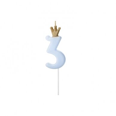 Žvakutė Skaičius su karūna, žydra 9,5cm 5 Žvakutė Skaičius su karūna, žydra 9,5cm 5