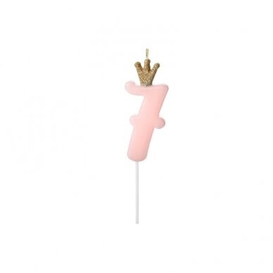 Žvakutė Skaičius su karūna, rausva 9,5cm 10 Žvakutė Skaičius su karūna, rausva 9,5cm 10