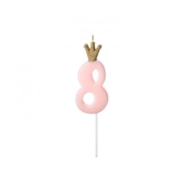 Žvakutė Skaičius su karūna, rausva 9,5cm 11 Žvakutė Skaičius su karūna, rausva 9,5cm 11