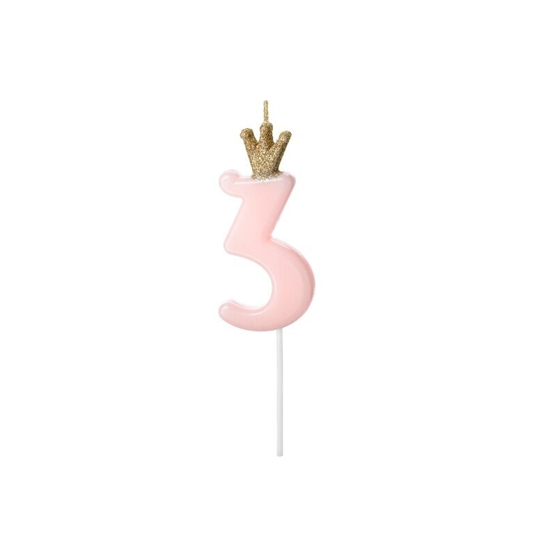 Žvakutė Skaičius su karūna, rausva 9,5cm 6 Žvakutė Skaičius su karūna, rausva 9,5cm 6