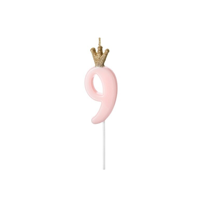 Žvakutė Skaičius su karūna, rausva 9,5cm 12 Žvakutė Skaičius su karūna, rausva 9,5cm 12