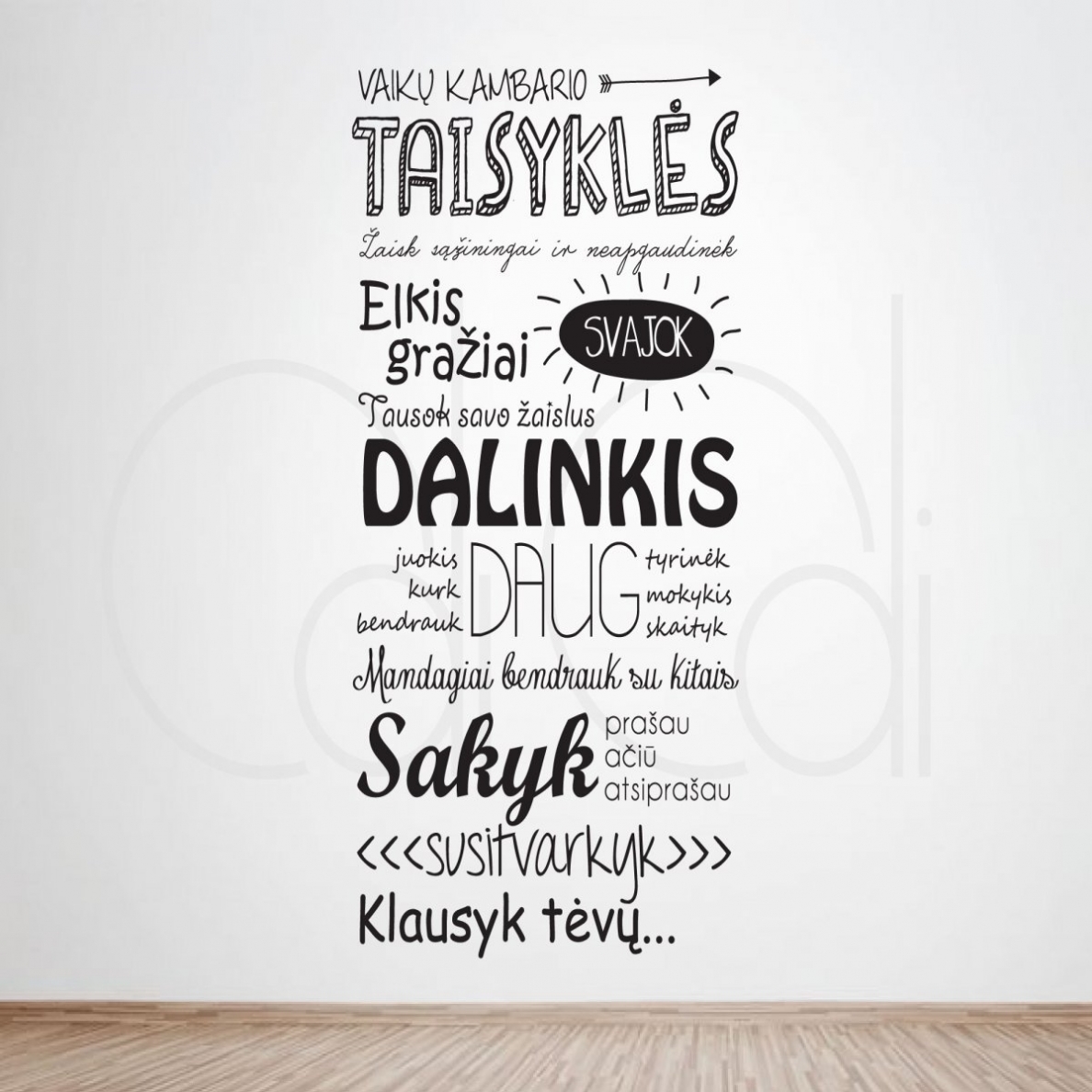 Sienos lipdukas "Vaikų kambario taisyklės" - DIDELIS 1 Sienos lipdukas "Vaikų kambario taisyklės" - DIDELIS 1