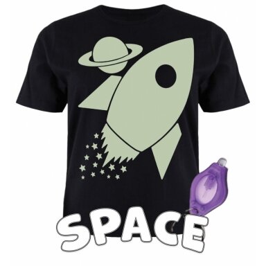 Splat Planet šviečiantys tamsoje marškinėliai, Kosmose Splat Planet šviečiantys tamsoje marškinėliai, Kosmose