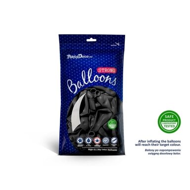Stiprūs balionai Juodi, blizgūs 30 cm, 50vnt Stiprūs balionai Juodi, blizgūs 30 cm, 50vnt