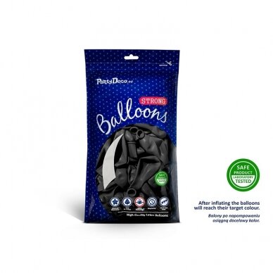 Stiprūs balionai Juodi, blizgūs 30 cm, 50vnt 1 Stiprūs balionai Juodi, blizgūs 30 cm, 50vnt 1
