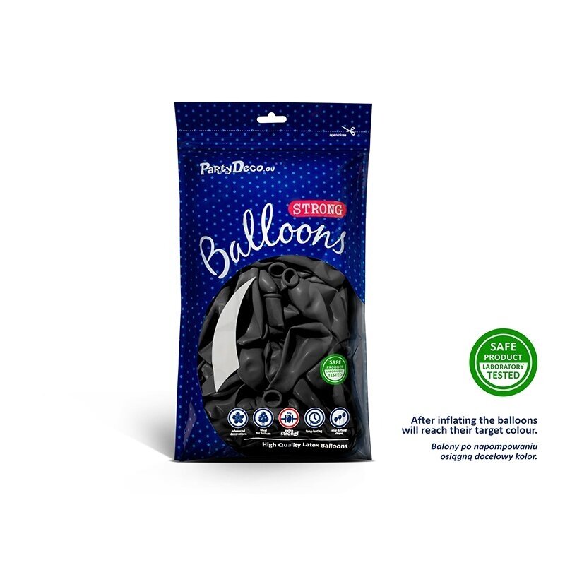 Stiprūs balionai Juodi, blizgūs 30 cm, 50vnt 1 Stiprūs balionai Juodi, blizgūs 30 cm, 50vnt 1