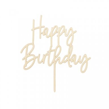 Torto papuošimas medinis Happy Birthday Torto papuošimas medinis Happy Birthday