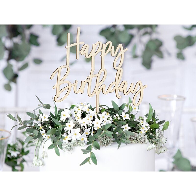 Torto papuošimas medinis Happy Birthday 1 Torto papuošimas medinis Happy Birthday 1