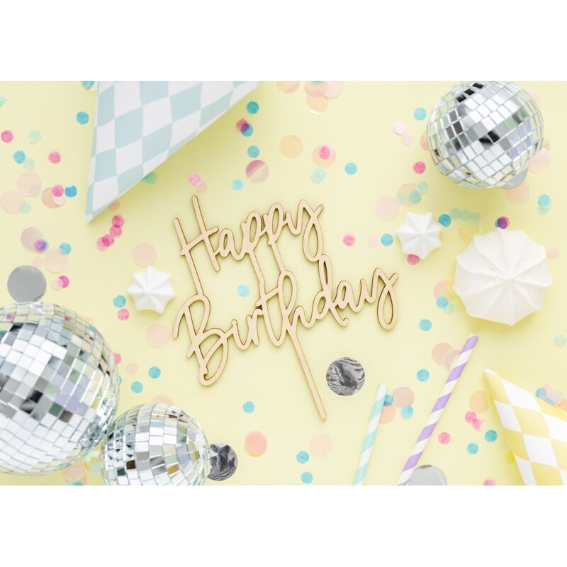 Torto papuošimas medinis Happy Birthday 2 Torto papuošimas medinis Happy Birthday 2